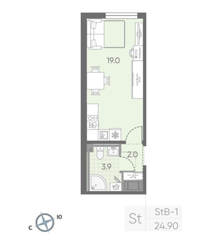 Студия 24,9 м²
