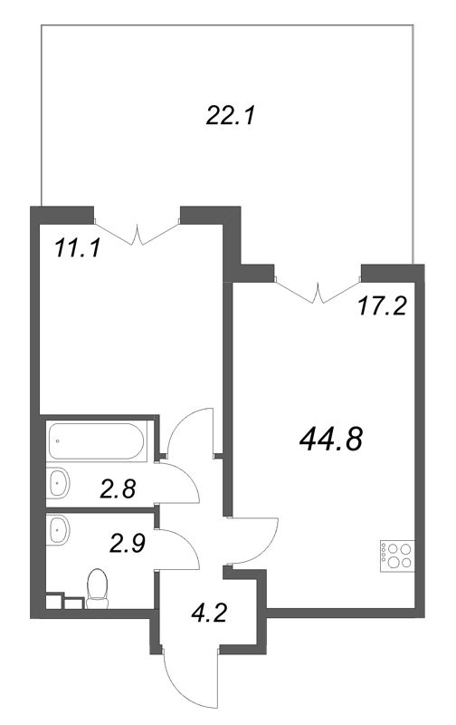 2 ккв (Евро) 44,8 м²