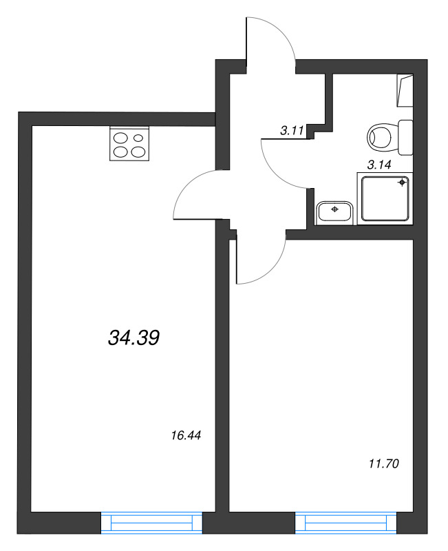 2 ккв (Евро) 34,4 м²