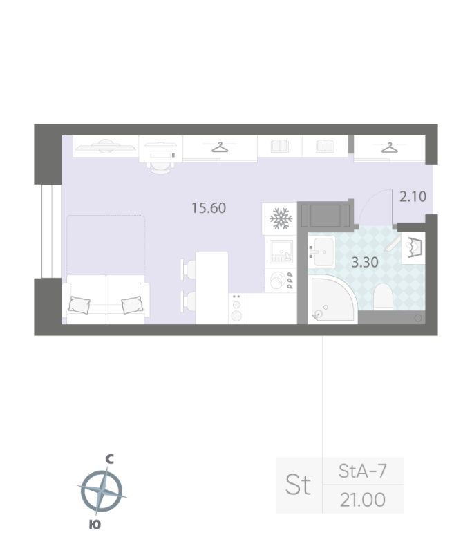 Студия 21 м²