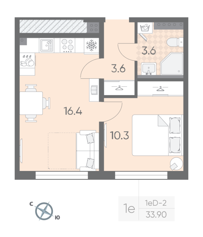 2 ккв (Евро) 33,9 м²