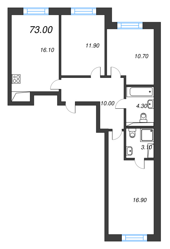 4 ккв (Евро) 73 м²