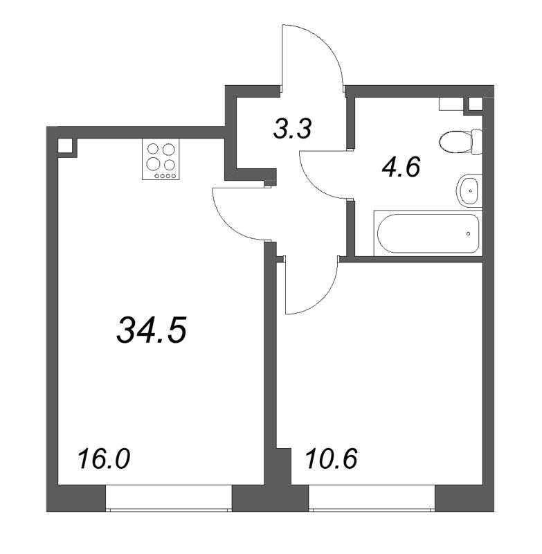 2 ккв (Евро) 34,5 м²