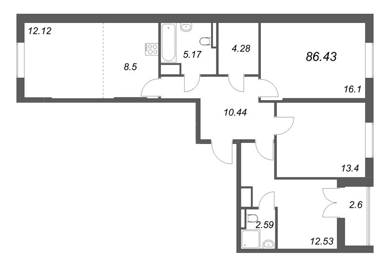 4 ккв (Евро) 86,4 м²