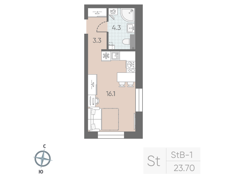Студия 23,7 м²