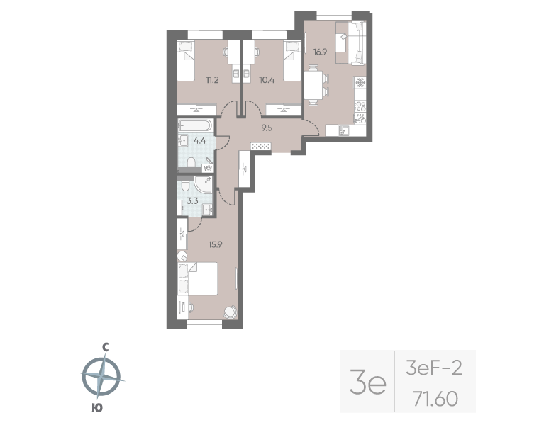 4 ккв (Евро) 71,6 м²