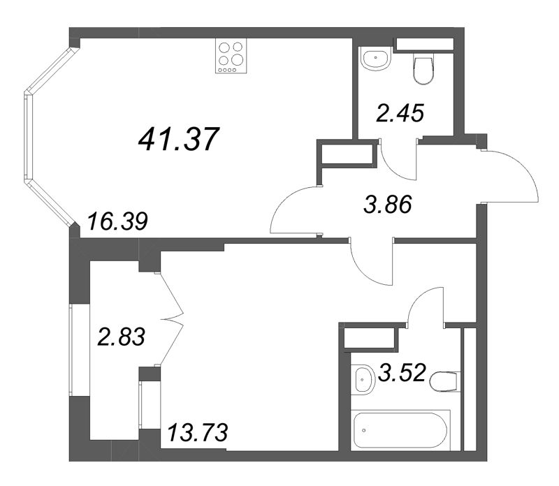 2 ккв (Евро) 41,4 м²