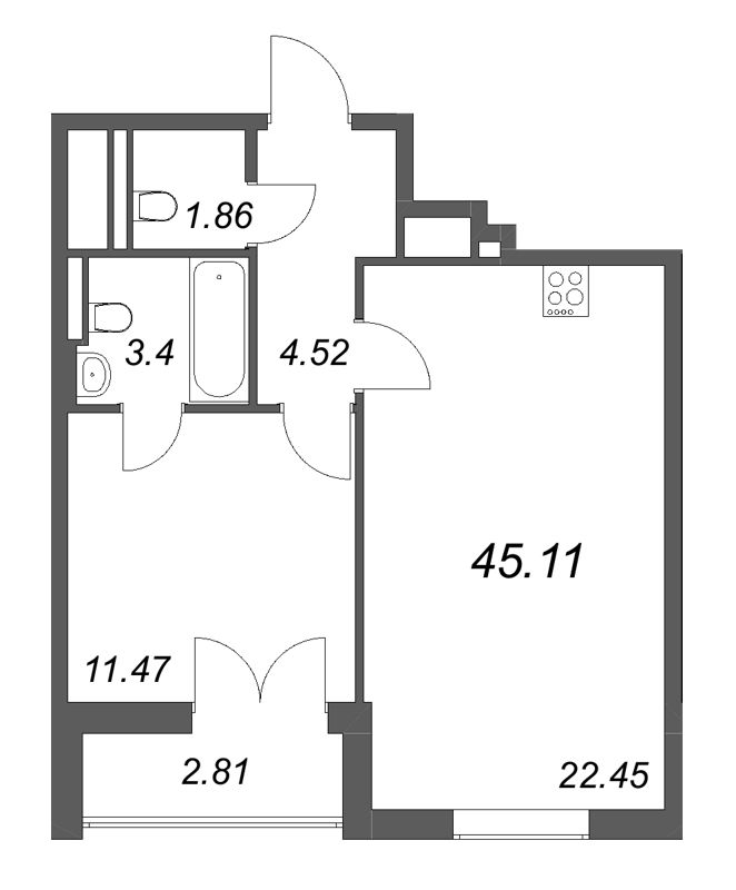 2 ккв (Евро) 45,1 м²