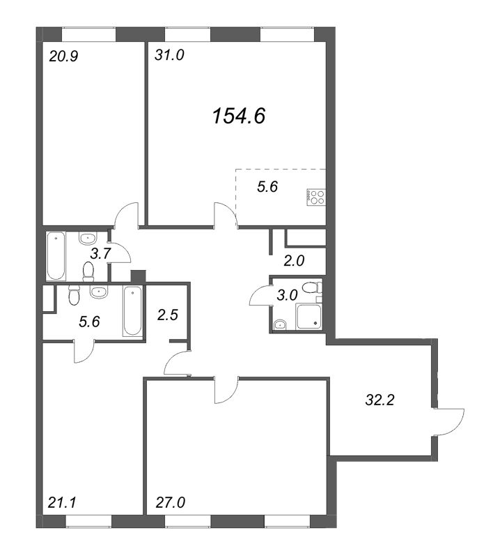 4 ккв (Евро) 155,6 м²