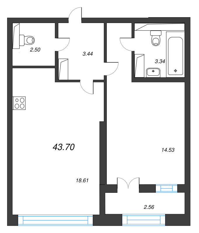 2 ккв (Евро) 43,7 м²