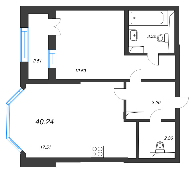2 ккв (Евро) 40,2 м²