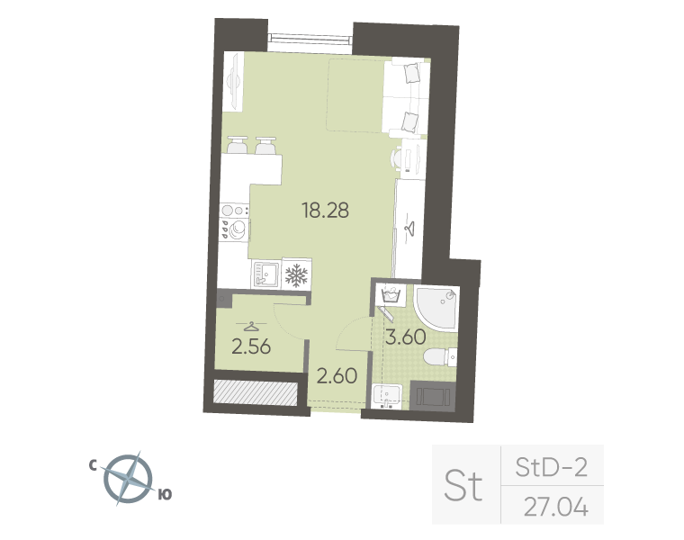 Студия 27 м²