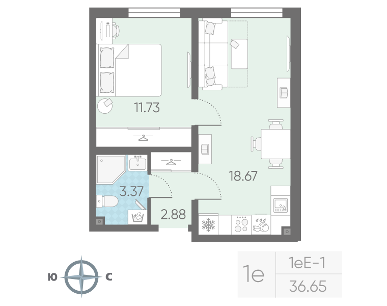 2 ккв (Евро) 36,7 м²