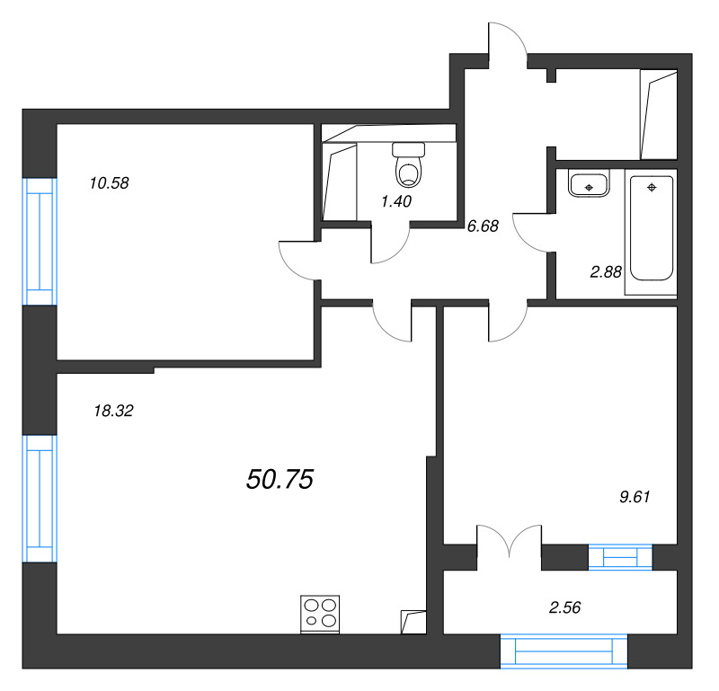 3 ккв (Евро) 50,8 м²