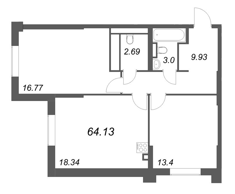 3 ккв (Евро) 64,1 м²