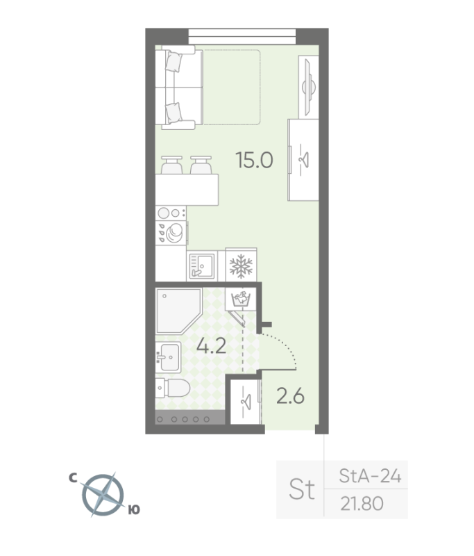 Студия 21,8 м²