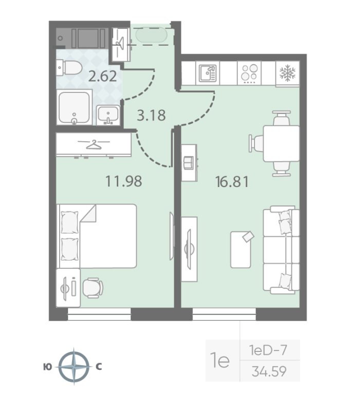 2 ккв (Евро) 34,5 м²