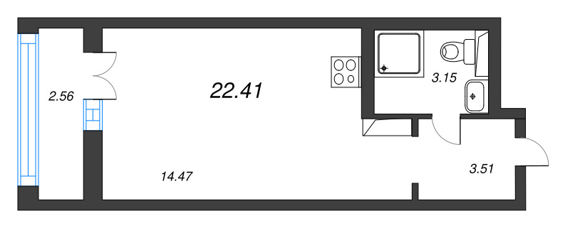 Студия 22,4 м²