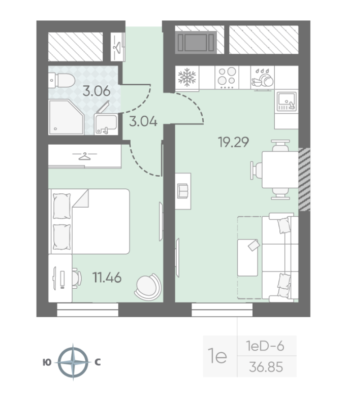 2 ккв (Евро) 37 м²