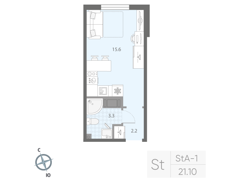 Студия 21,1 м²