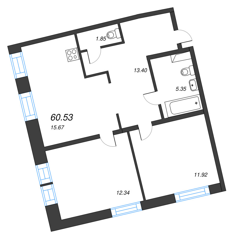 3 ккв (Евро) 60,5 м²