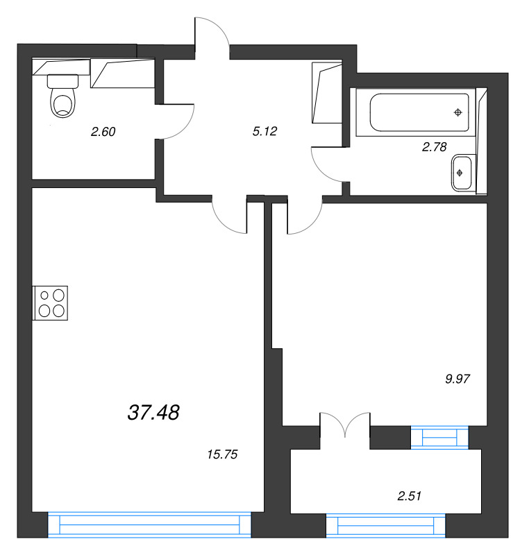 2 ккв (Евро) 37,5 м²