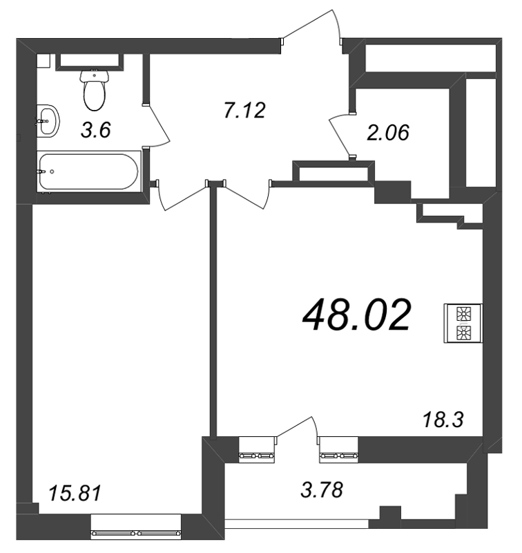 2 ккв (Евро) 48,6 м²