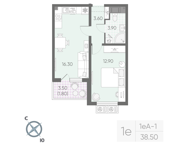 2 ккв (Евро) 38,5 м²