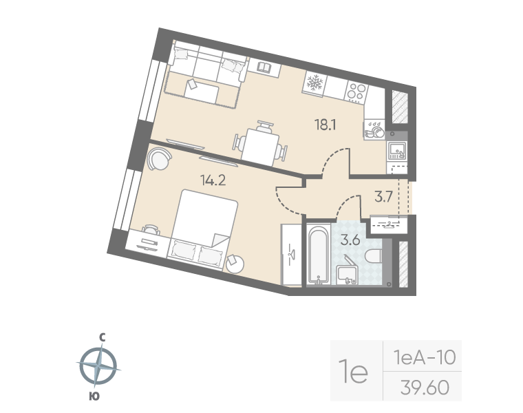 2 ккв (Евро) 39,6 м²