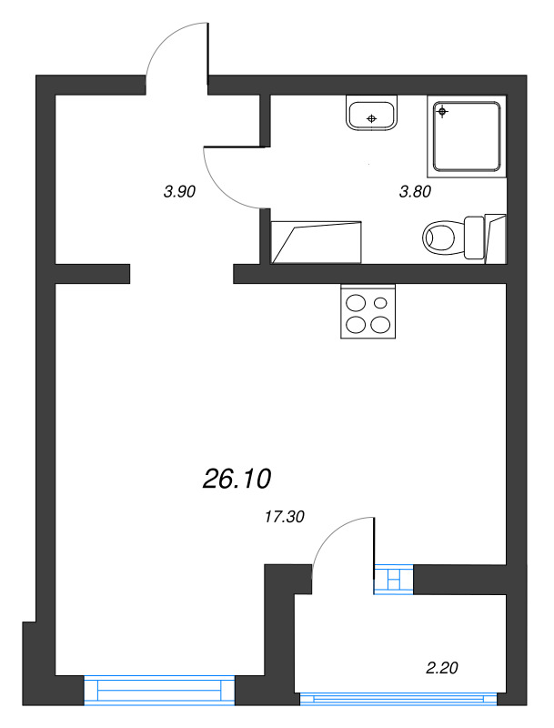 Студия 26,1 м²