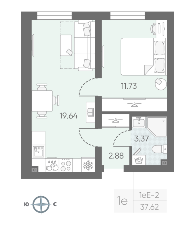 2 ккв (Евро) 37,8 м²