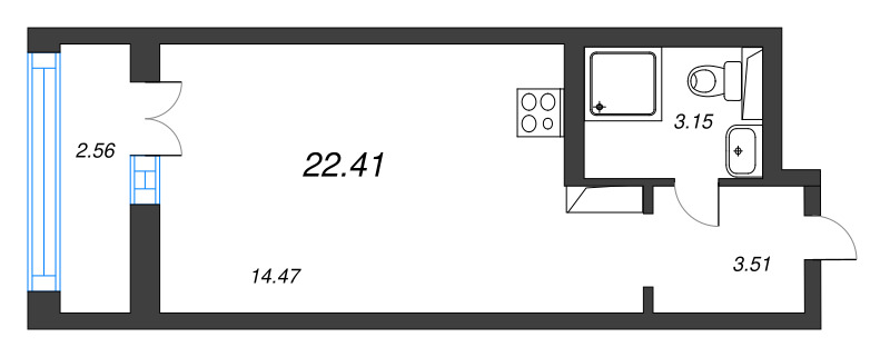 Студия 22,4 м²