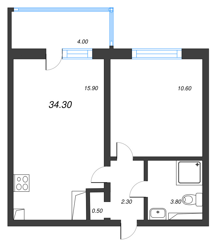2 ккв (Евро) 34,3 м²