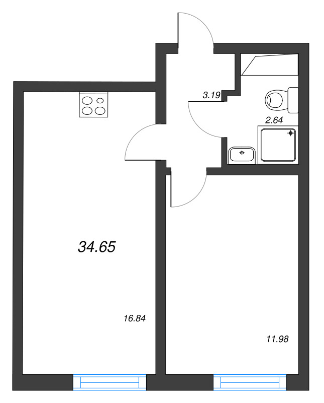 2 ккв (Евро) 34,7 м²