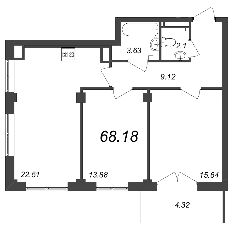3 ккв (Евро) 68,8 м²