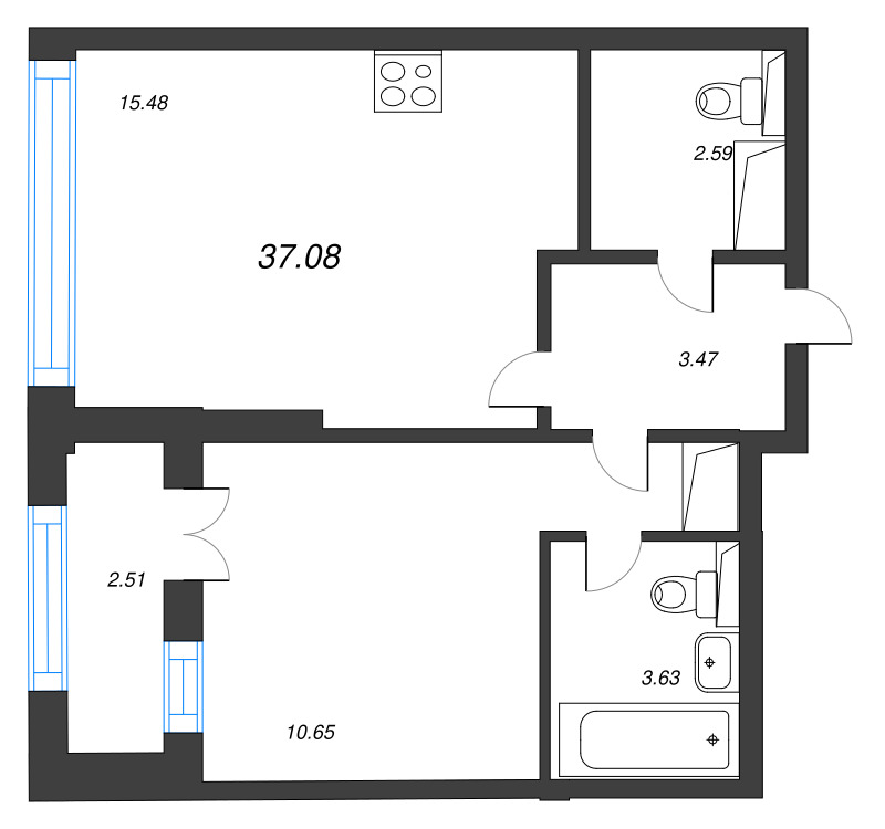 2 ккв (Евро) 37,1 м²