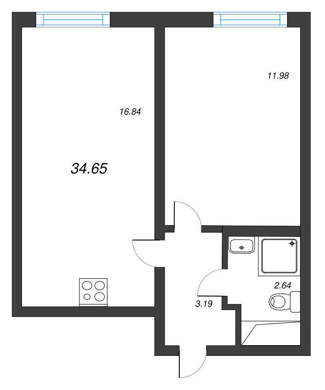 2 ккв (Евро) 34,7 м²