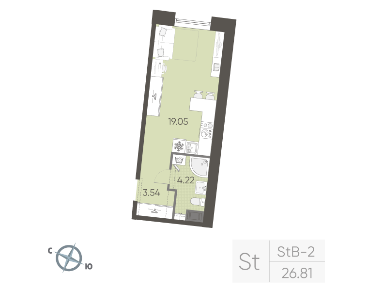 Студия 26,8 м²