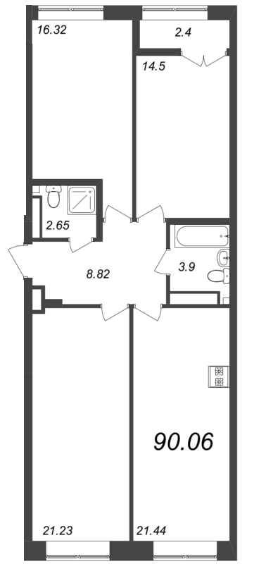 4 ккв (Евро) 89,9 м²