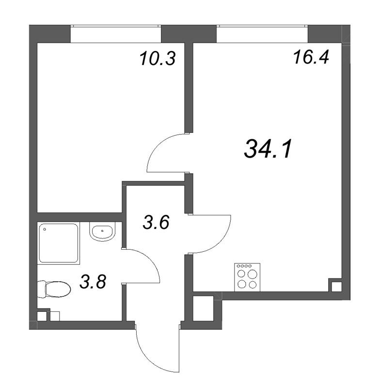 2 ккв (Евро) 34,1 м²
