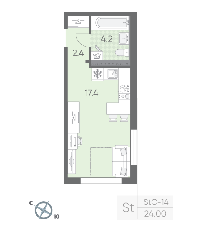 Студия 24 м²