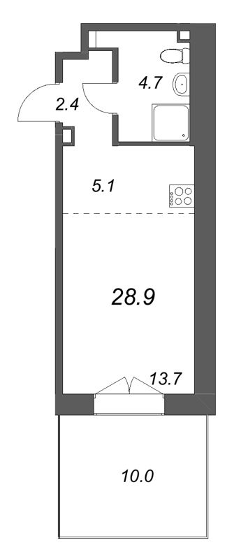 Студия 28,9 м²