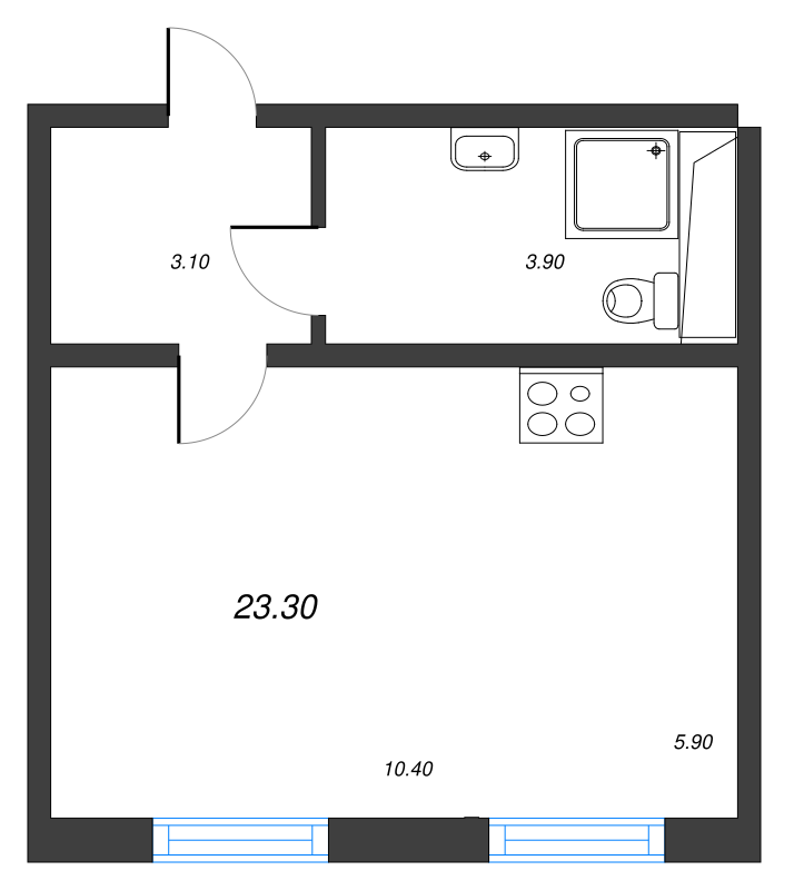 Студия 23 м²