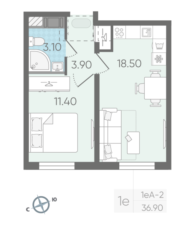 2 ккв (Евро) 37,2 м²