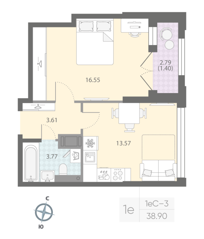 1 ккв 38,9 м²