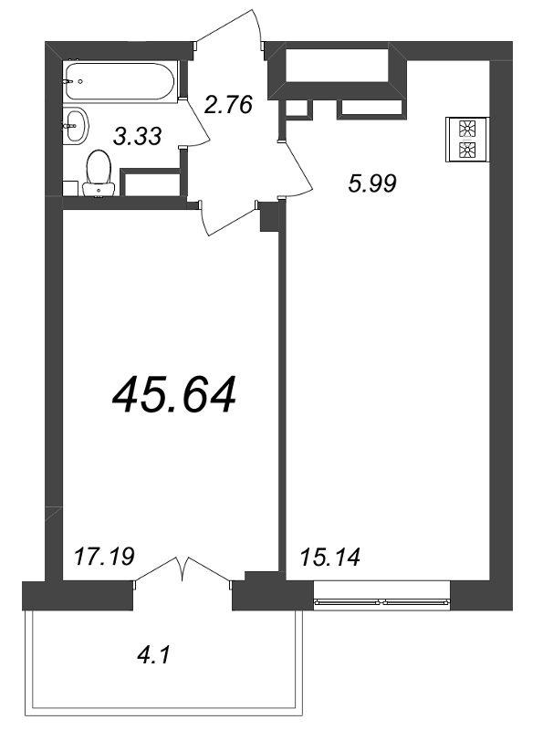 2 ккв (Евро) 46,4 м²