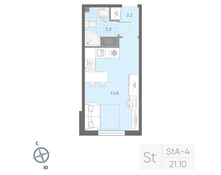 Студия 21,1 м²