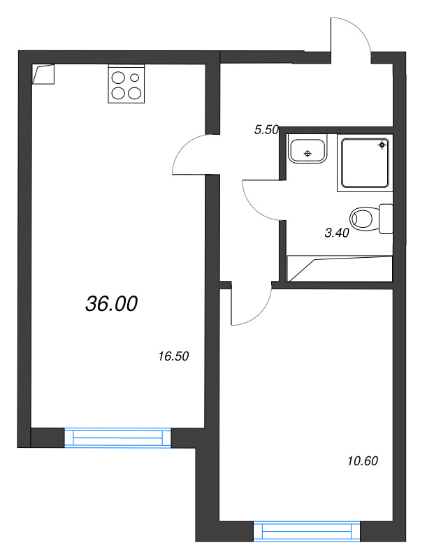 2 ккв (Евро) 35,9 м²
