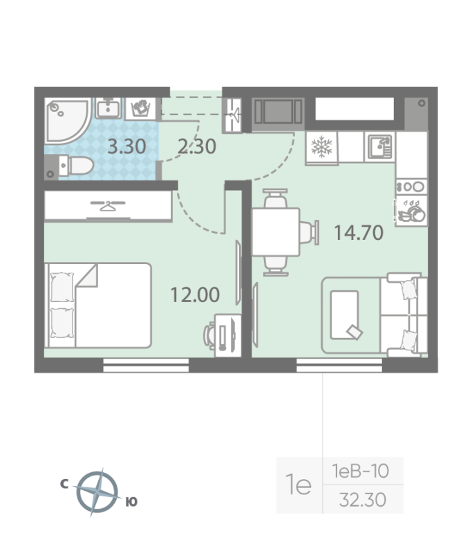 1 ккв 32,2 м²