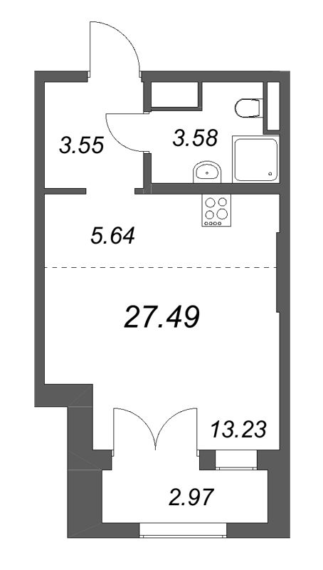 Студия 27,5 м²